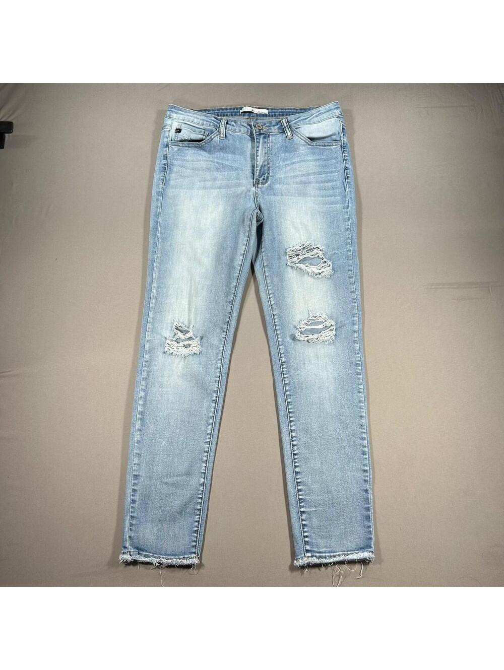 KanCan Jeans Womens 31 Blue Skinny Stretch Medium Wash Denim Distressed Frayed